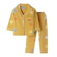 thumbnail image 1 of FINALGANG Girls Outfit Kids Cartoon Print 2 Piece Homewear Set Long Sleeve Button Front Collared Top Elastic Waisted Pants Outfit For Casual Daily Home Relaxation, 1 of 3