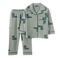 thumbnail image 1 of FINALGANG Girls Outfit Kids Cartoon Print 2 Piece Homewear Set Long Sleeve Button Front Collared Top Elastic Waisted Pants Outfit For Casual Daily Home Relaxation, 1 of 3