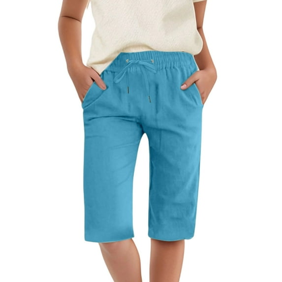 FINALGANG Girls' Pants Kids Solid Color Capri Pants Elastic Waist Drawstring Side Pockets Loose Fit Trousers For Casual Daily Summer Wear Fashionable Bottoms
