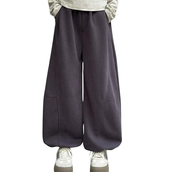 FINALGANG Girls' Pants Kids Spring Fall Solid Color Wide Leg Joggers Elastic Waisted Loose Fit Sweatpants With Pockets For Casual Daily Outdoor Activities Trendy Bottoms