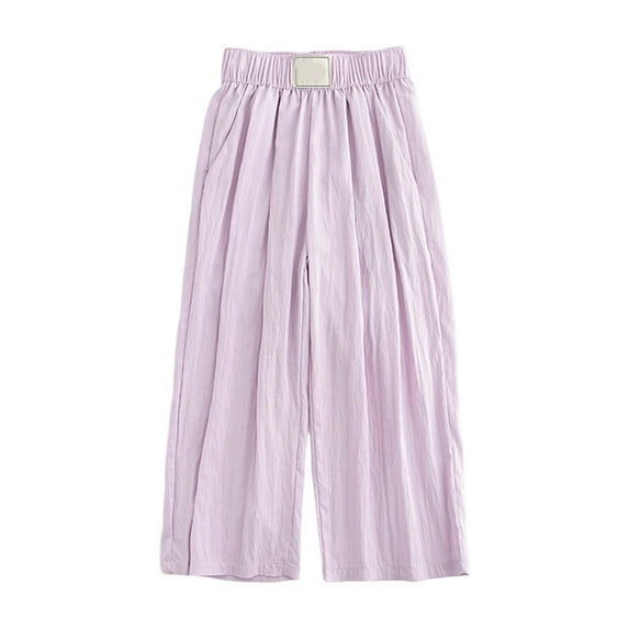 FINALGANG Girls' Pants Kids Summer Thin Lightweight UPF Sun Protection Pants Solid Color Wide Leg Loose Fit Trousers For Casual Daily Wear Soft Bottoms