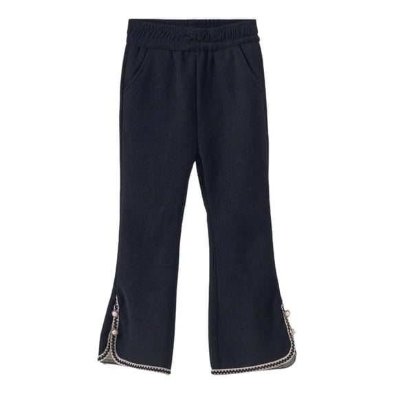 FINALGANG Girls' Pants Winter Kids Solid Color Corduroy Wide Leg Pants Elastic Waisted Split Hem Plush Lined Warm Casual Trousers For Cold Weather Soft Bottoms