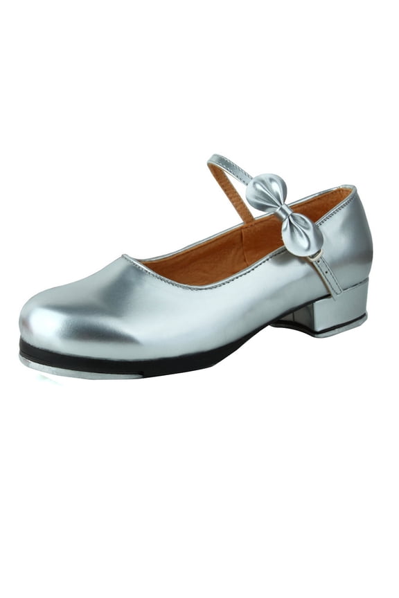 Girls Patent Leather Tap Dance Shoes Kids Solid Color Bow Ankle Strap Adjustable Fit Elegant Shoes For Dance Training Performance Wear Cozy Footwear