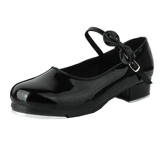 FINALGANG Girls Patent Leather Tap Dance Shoes Kids Solid Color Bow Ankle Strap Adjustable Fit Elegant Shoes For Dance Training Performance Wear Cozy Footwear