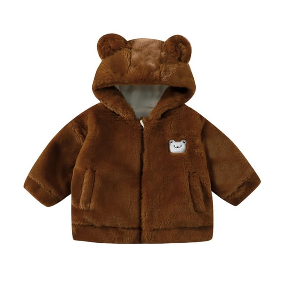 FINALGANG Girls Plush Jacket Warm Thicken Cartoon Animal Long Sleeve Hooded Zip Up Fuzzy Coat With Pockets Girls Classic Climbing Hiking Cycling Jacket,Brown,110