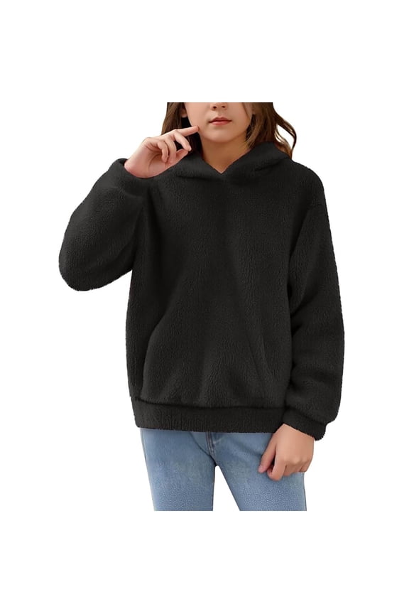 Girls Sweatshirts Kids Toddlers Fall Winter Solid Color Teddy Plush Hoodie Thermal Long Sleeve Loose Fit Pullover For Cold Weather Versatile Tops