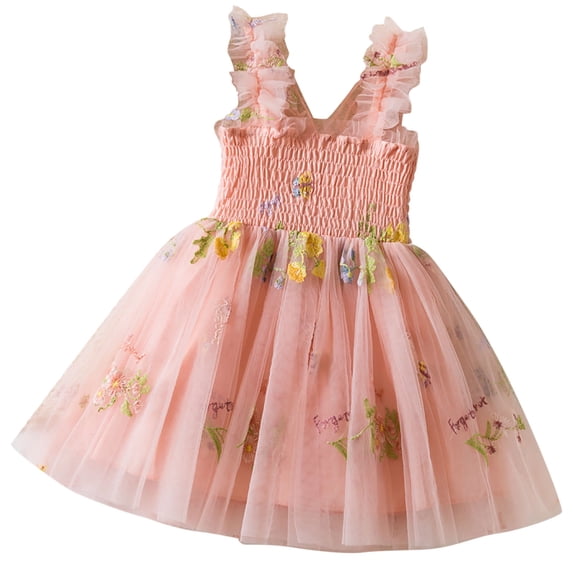 FINALGANG Girls Toddler Butterfly Wings Embellished Floral Embroidered Tulle Dress A Line Fairy Party Dress For Casual Daily Wear Cozy Dress
