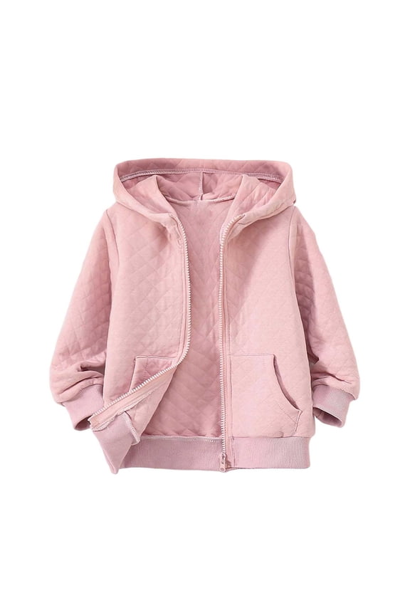 Girls Toddler Casual Outdoor Coat Autumn Winter Warm Solid Color Loose Fit Jacket Long Sleeve Zipper Hooded Coat For Daily Wear Classic Outerwear
