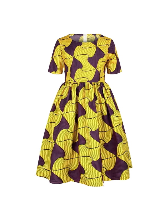 Girls Toddler Kids African Dashiki Traditional Style Dress Short Sleeve Crewneck Dresses For Casual Daily Wear Lovely Dress