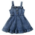thumbnail image 1 of FINALGANG Girls Toddler Solid Color Denim Suspender Dress Button Front Ruffle Hem A Line Casual Dress For Daily Wear Stylish Dress, 1 of 7