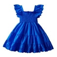 thumbnail image 1 of FINALGANG Girls Toddler Solid Color Eyelet Ruffle Dress Smocked Bodice Tiered Skirt Flutter Sleeve A Line Casual Dress For Summer Daily Wear Trendy Dress, 1 of 5
