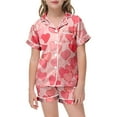 thumbnail image 1 of FINALGANG Girls Valentine's Day Homewear Set Heart Printed Short Sleeved Button Lapel Top Loose Fit Shorts Outfit For Kids Casual Daily Home Relaxation Cozy Set, 1 of 4