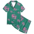 thumbnail image 1 of FINALGANG Girls Valentine's Day Homewear Set Letter Printed Short Sleeved Button Lapel Top Loose Fit Shorts Outfit For Kids Casual Daily Home Relaxation Cozy Set, 1 of 5