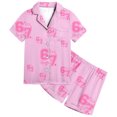 thumbnail image 1 of FINALGANG Girls Valentine's Day Homewear Set Letter Printed Short Sleeved Button Lapel Top Loose Fit Shorts Outfit For Kids Casual Daily Home Relaxation Cute Set, 1 of 5