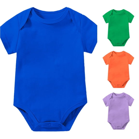 FINALGANG Infant Baby Crew Neck Solid Plain Short Sleeve Bodysuit Summer Daily Regular Fit Lap Shoulder Snap Crotch Basic Romper For Newborn Infants Classic Romper 3-6 Months