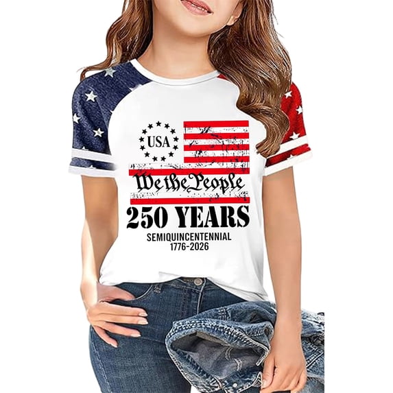 FINALGANG Kids 4th Of July T-Shirt 250th Anniversary Usa Shirts Boys Girls American Flag T-Shirt Summer Patriotic Tops Children's Independence Day Tshirts 12-13 Years