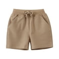 thumbnail image 1 of FINALGANG Kids Boys Girls Solid Color Shorts With Elastic Waist Drawstring Loose Fit Lightweight Side Pockets Casual Shorts For Summer Outdoor Play Daily Wear Khaki 3-4 Years, 1 of 5