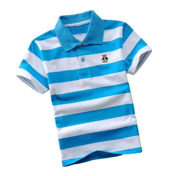 FINALGANG Kids Boys Short Sleeve Striped Polo Shirt Button Closure School Uniform Shirts Casual Collared Golf T-Shirt Fashion Comfortable Soft Tops 9-10 Years