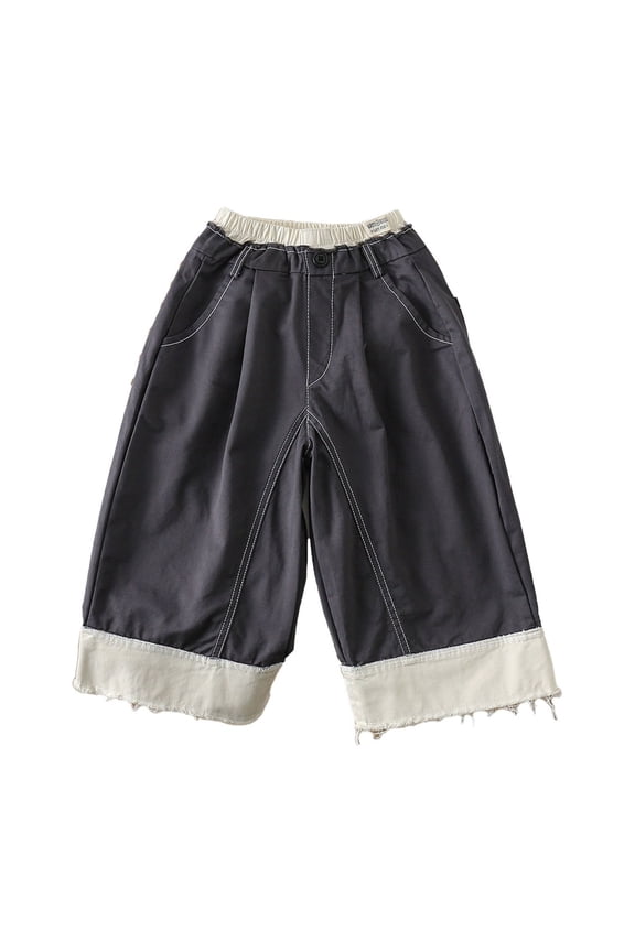 Kids Boys Two Tone Color Block Wide Leg Pants Elastic Waist Contrast Stitch Casual Summer Trousers For Daily Wear Casual Pants
