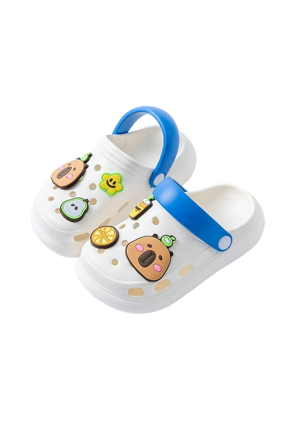 Kids Clogs With Cartoon Charm Decorative Adjustable Strap Ventilation Holes Lightweight Anti‑Skid Sole For Toddler Boys Girls Outdoor Play Daily Wear Casual Shoes
