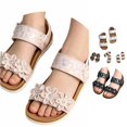 thumbnail image 1 of FINALGANG Kids Girls Adjustable Printed Ankle Strap Rhinestone Floral Open Toe Sandals Cork Insole Wedge Flat Summer Casual Outdoor Sandals Casual Shoes 5.5-6 Years, 1 of 9