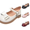 thumbnail image 1 of FINALGANG Kids Girls Adjustable Strap Bow Pearl Mary Jane Shoes Low Block Heel Soft Lining Formal Daily Kids Leather Dress Shoes Lovely Shoes 9-9.5 Years, 1 of 6