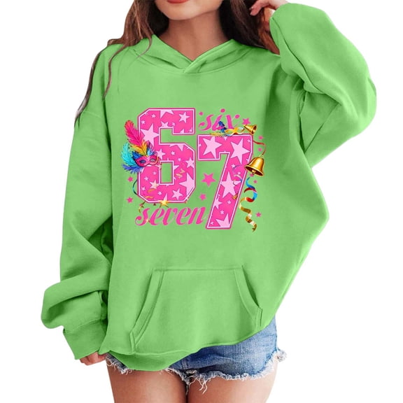 FINALGANG Kids Girls Carnival Letter Graphic Hooded Pullover Long Sleeve Loose Fit Soft Sweatshirt With Pockets For Casual Daily Outings Casual Top
