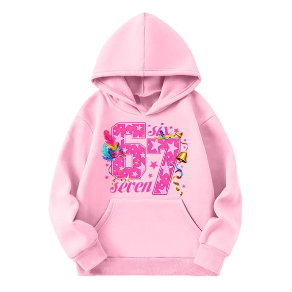 FINALGANG Kids Girls Carnival Letter Graphic Hooded Pullover Long Sleeve Loose Fit Soft Sweatshirt With Pockets For Casual Daily Outings Cozy Top