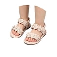 thumbnail image 1 of FINALGANG Kids Girls Floral Pearl Decorated Sandals With Elastic Ankle Strap Adjustable Hook And Loop Front Strap Soft Sole For Summer Casual Outings Beige 7-8 Years, 1 of 8