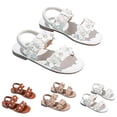 thumbnail image 1 of FINALGANG Kids Girls Floral Pearl Decorated Sandals With Elastic Ankle Strap Adjustable Hook And Loop Front Strap Soft Sole For Summer Casual Outings White 10-11 Years, 1 of 9