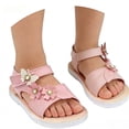 thumbnail image 1 of FINALGANG Kids Girls Open Toe Sandals With Butterfly Flower Appliques Pearl Accent Adjustable Hook And Loop Strap Soft Sole Shoes For Summer Daily Play Pink 7-8 Years, 1 of 6