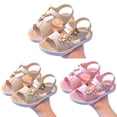 thumbnail image 1 of FINALGANG Kids Girls Open Toe Sandals With Butterfly Flower Appliques Pearl Accent Adjustable Hook And Loop Strap Soft Sole Shoes For Summer Daily Play White 9.5-10 Years, 1 of 9