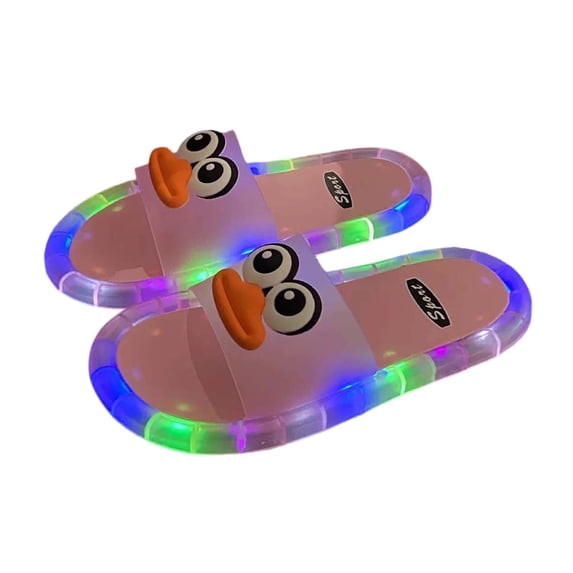 FINALGANG Kids Open Toe Single Strap Slide Slippers With 3D Cartoon Decor Colorful Light-Up Sole For Indoor Outdoor Summer Daily Wear Pink