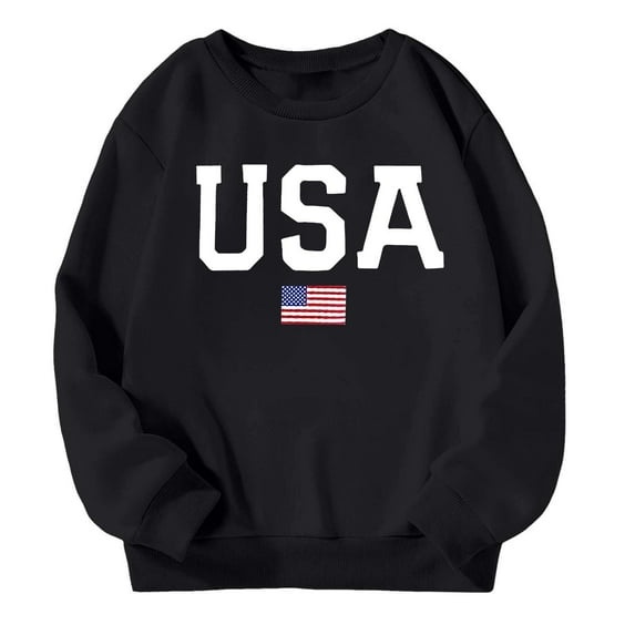 FINALGANG Kids Sweatshirt With USA Flag Print Boys Girls Comfortable Long Sleeve Crewneck Pullover For Casual Daily Wear Classic Top