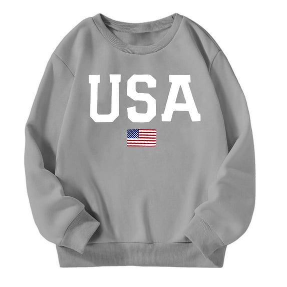 FINALGANG Kids Sweatshirt With USA Flag Print Boys Girls Comfortable Long Sleeve Crewneck Pullover For Casual Daily Wear Fashionable Top