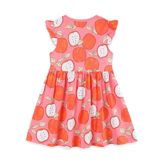 FINALGANG Kids Toddler Girls Apple Print Ruffle Sleeve Crewneck Dress Pleated Skirt Casual Spring Summer A Line Dress For Little Girls Daily Wear Red 4-5 Years