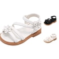 thumbnail image 1 of FINALGANG Little Girls Adjustable Ankle Strap Rhinestone Floral Multi Thin Strap Open Toe Sandals Thick Flat Sole Summer Casual Princess Sandals Classic Shoes 5-5.5 Years, 1 of 5