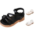 thumbnail image 1 of FINALGANG Little Girls Adjustable Ankle Strap Rhinestone Floral Multi Thin Strap Open Toe Sandals Thick Flat Sole Summer Casual Princess Sandals Cozy Shoes 8-9 Years, 1 of 9