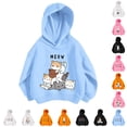 thumbnail image 1 of FINALGANG Little Kids Long Sleeve Pullover Hooded Sweatshirt With Cute Cartoon Cat Letter Print Spring Regular Fit Cute Daily Casual Hoodie Top For Boys Girls Stylish Top Light Blue 7-8 Years, 1 of 4