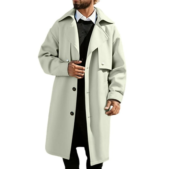 FINALGANG Men Anoraks Solid Color Long Sleeve Turndown Collar Button Coat Man Versatile Casual Daily Holiday Party Jacket,Light Green,L
