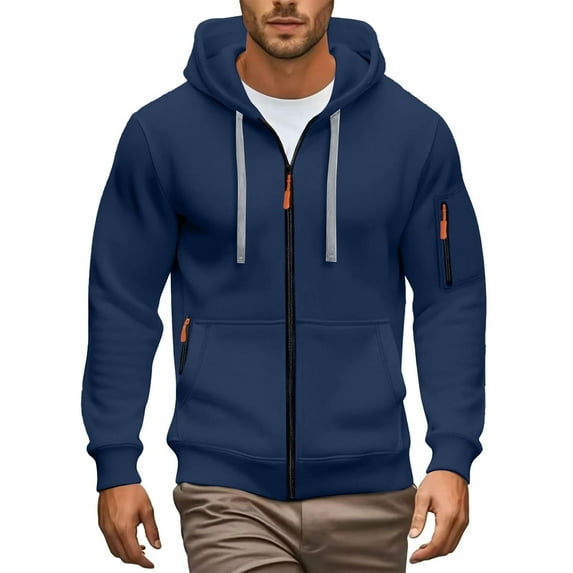 FINALGANG Men Autumn Sweatshirts Solid Color Hooded Long Sleeve Full Zipper Pullover Drawstring Coat With Multiple Zip Pockets Design Durable Soft Fabric