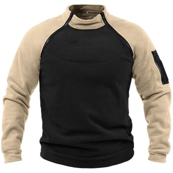 FINALGANG Men Autumn Sweatshirts Solid Color Patchwork Stand Collar Long Sleeve Pullover Outdoor Tactical Top With Zippers Leisure Breathable Daily Wear