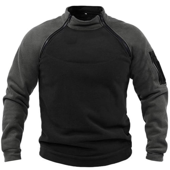 FINALGANG Men Autumn Sweatshirts Solid Color Patchwork Stand Collar Long Sleeve Pullover Outdoor Tactical Top With Zippers Leisure Breathable Daily Wear