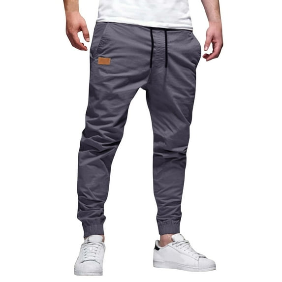 FINALGANG Men Cargo Pants Solid Color Elastic Waist Drawstring Jogger Trousers With Pockets Man Classic Holiday Festival Party Pants,Dark Gray,M