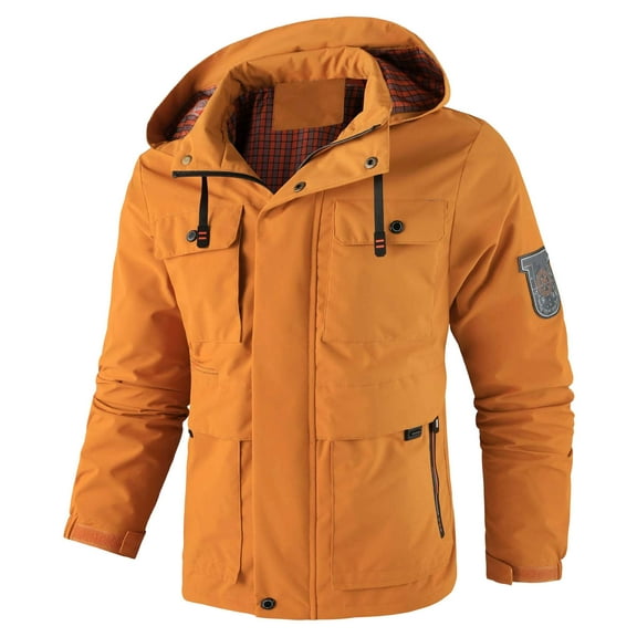 FINALGANG Men Casual Jackets Warm Windproof Long Sleeve Hooded Zip Up Sports Coat With Pockets Man Trendy Indoor Outdoor Wear Jacket,Orange,M