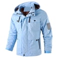 thumbnail image 1 of FINALGANG Men Jackets Autumn Winter Lightweight Windbreaker Long Sleeve Hooded Zip Up Button Coat With Pockets Man Classic Indoor Outdoor Wear Jacket,Light Blue,Xxxl, 1 of 3