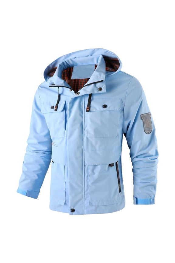 Men Casual Jackets Warm Windproof Long Sleeve Hooded Zip Up Sports Coat With Pockets Man Handsome Indoor Outdoor Wear Jacket,Light Blue,Xs