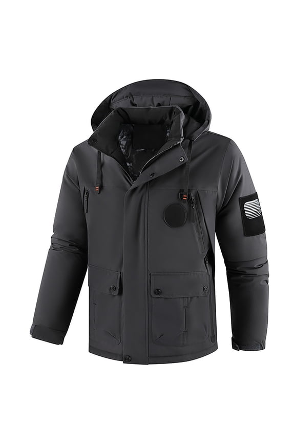 Men Jackets Autumn Winter Lightweight Windbreaker Long Sleeve Hooded Zip Up Button Coat With Pockets Man Handsome Indoor Outdoor Wear Jacket,Dark Gray,Xl