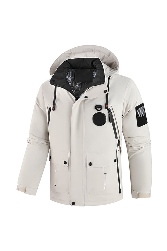 Men Jackets Autumn Winter Lightweight Windbreaker Long Sleeve Hooded Zip Up Button Coat With Pockets Man Trendy Riding Motorcycle Work Jacket,White,L