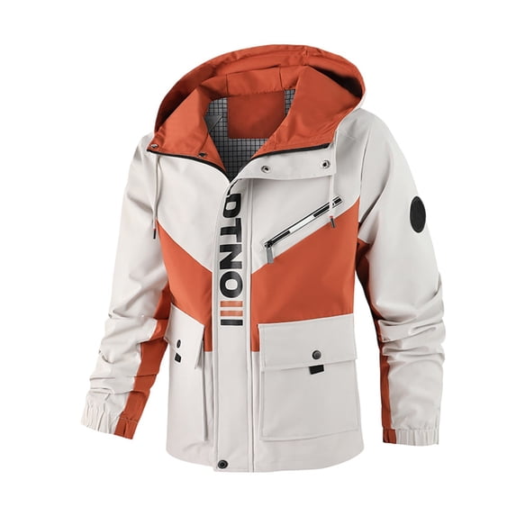FINALGANG Men Jackets Autumn Winter Warm Windproof Casual Letter Printed Long Sleeve Hooded Zip Up Button Coat With Pockets Man Trendy Riding Motorcycle Work Jacket,White,M